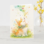 Springtime flüstert mit einem Happy Corgi Karte (Gelbe Blume)