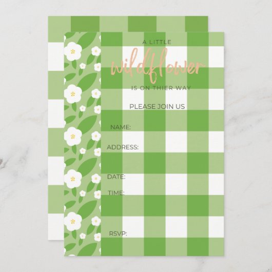 Springtime Gingham & Blooms Baby Shower Theme Einladung (Vorne/Hinten)