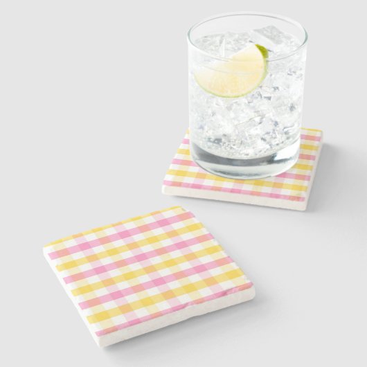 Springtime Gingham Steinuntersetzer (Seitenansicht)