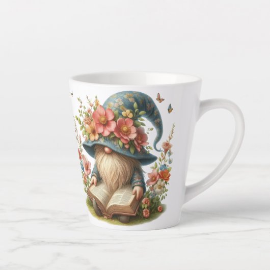 Springtime Gnome Reader Latte-Tasse Milchtasse (Rechts)