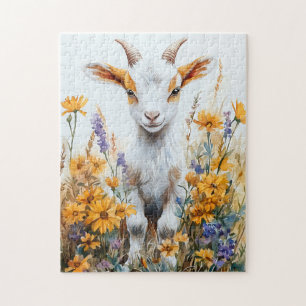 Springtime Goat Kid Yellow Wildblumen Puzzle