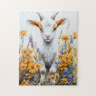 Springtime Goat Kid Yellow Wildblumen Puzzle