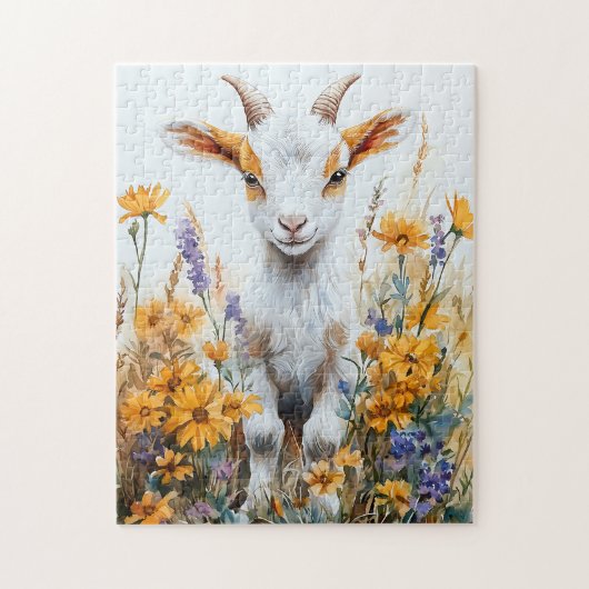 Springtime Goat Kid Yellow Wildblumen Puzzle (Vertikal)