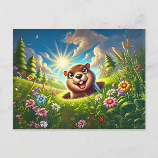 Springtime Groundhog Joy Postkarte (Vorderseite)