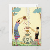 Springtime in Frankreich Art-Deco-Karte Postkarte (Vorne/Hinten)