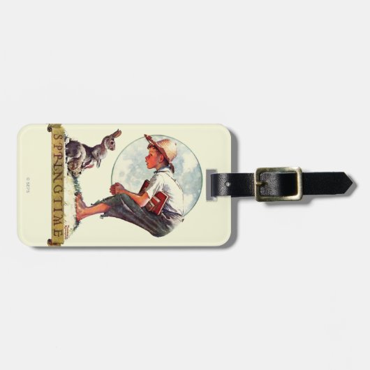 Springtime, Junge 1935 mit Häschen Gepäckanhänger (Vorderseite horizontal)