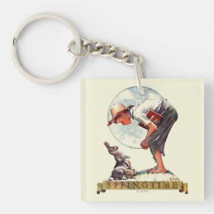 Springtime, Junge 1935 mit Häschen Schlüsselanhänger