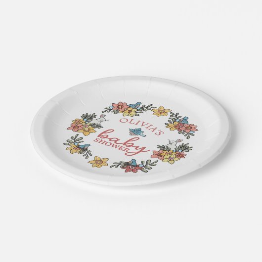 Springtime Osterkranz Kinderdusche Pappteller (Schrägansicht)