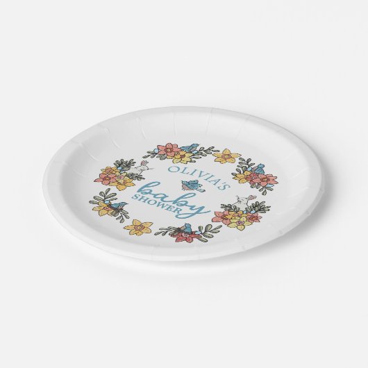 Springtime Osterkranz Kinderdusche Pappteller (Schrägansicht)