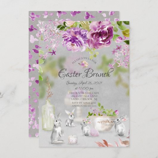Springtime Peonies Bunny Floral Ostern Brunch Einladung (Vorne/Hinten)