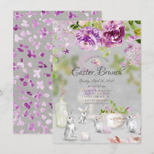 Springtime Peonies Bunny Floral Ostern Brunch Einladung