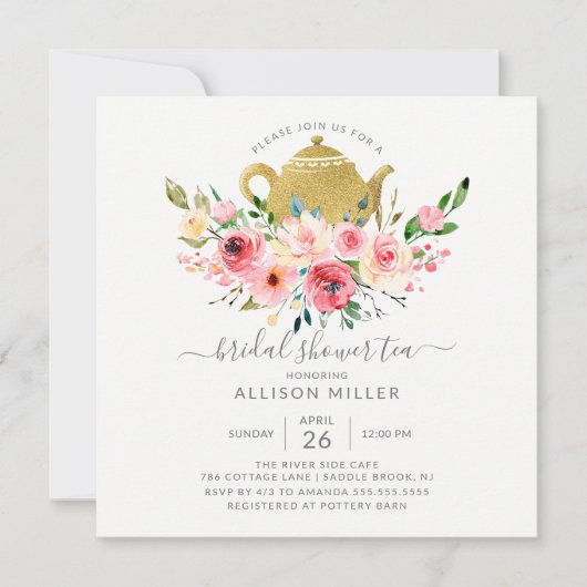 Springtime Peonies Rose Blumenkohl Brautparty Tee Einladung (Vorderseite)