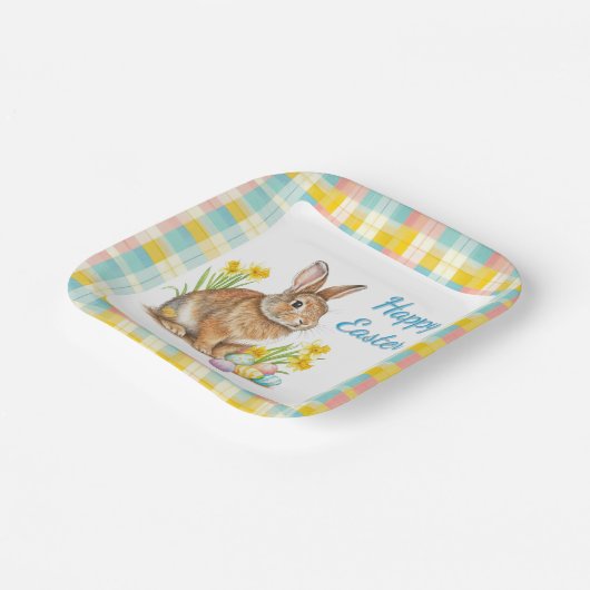 Springtime Plaid with Easter Bunny Paper Plate Pappteller (Gewinkelt)