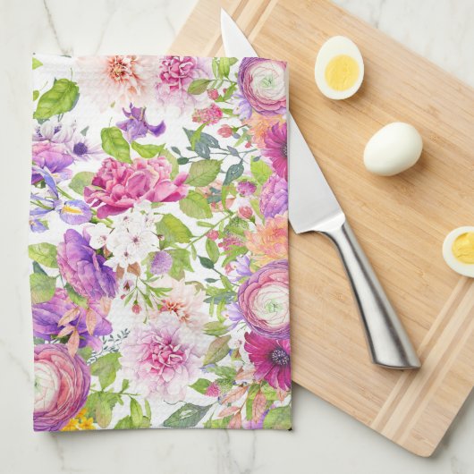 Springtime Ranunculus und Rose Geschirrtuch (Viertel Falte)