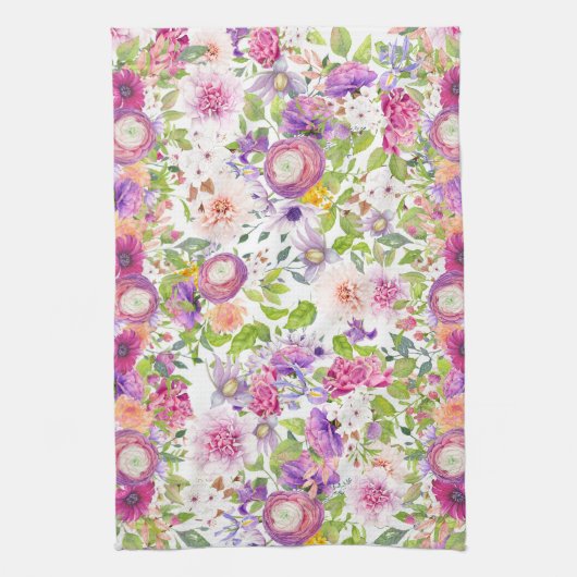 Springtime Ranunculus und Rose Geschirrtuch (Vertikal)