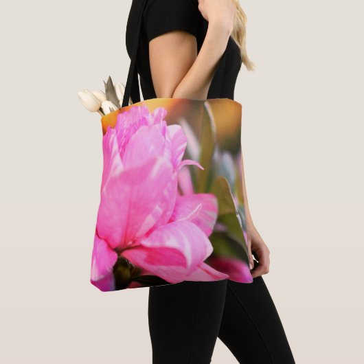 Springtime Rosa Azalea Pinselstrich Polyester-Tasc Tasche (Von Nahem)
