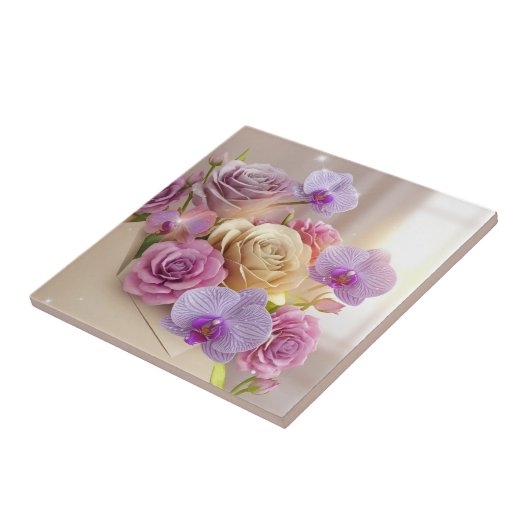 Springtime Splendor 3D Grußkarte mit Dew-Kiss Fliese (Seite)