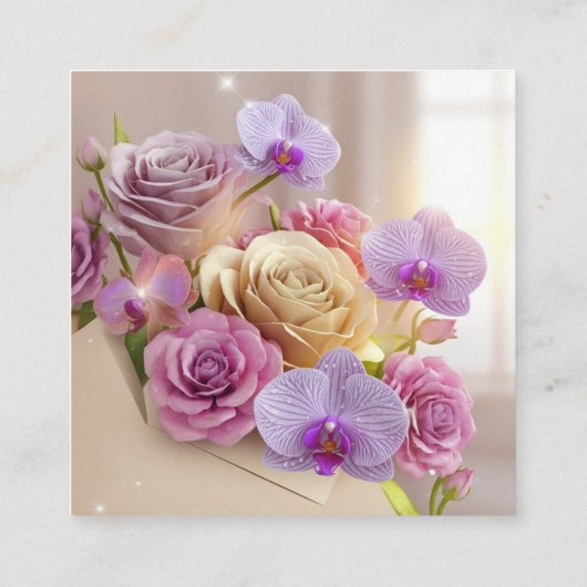 Springtime Splendor 3D Grußkarte mit Dew-Kiss Quadratische Visitenkarte (Rückseite)