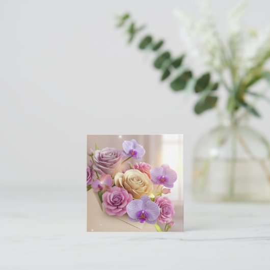 Springtime Splendor 3D Grußkarte mit Dew-Kiss Quadratische Visitenkarte (Stehend Vorderseite)