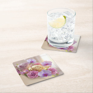 Springtime Splendor 3D Grußkarte mit Dew-Kiss Rechteckiger Pappuntersetzer