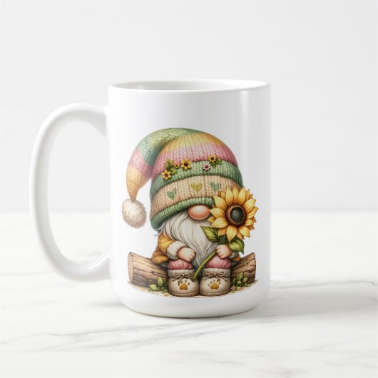 Springtime Sunflower Gnome Keramik Tasse (Links)