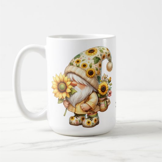 Springtime Sunflower Gnome Keramik Tasse (Links)