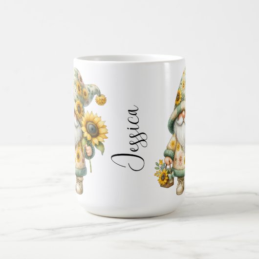 Springtime Sunflower Gnome Keramik Tasse (Mittel)
