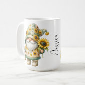 Springtime Sunflower Gnome Keramik Tasse (Vorderseite Links)