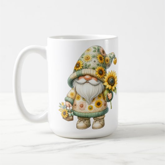 Springtime Sunflower Gnome Keramik Tasse (Links)
