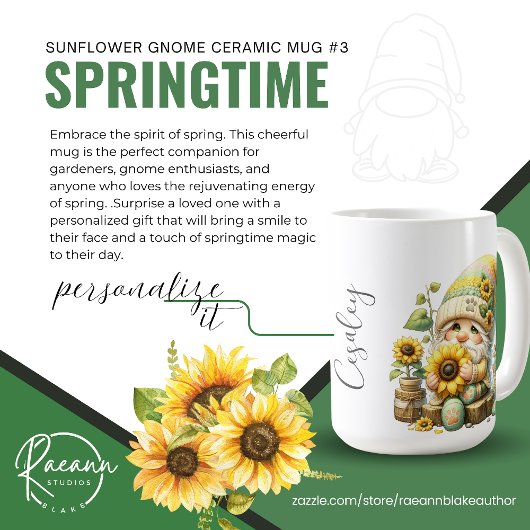 Springtime Sunflower Gnome Keramik Tasse