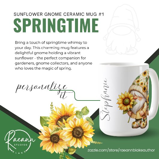 Springtime Sunflower Gnome Keramik Tasse