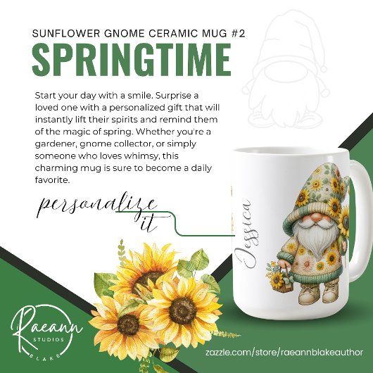 Springtime Sunflower Gnome Keramik Tasse