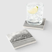 Springtime Train B&W Steinuntersetzer (Seitenansicht)