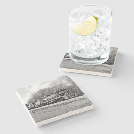 Springtime Train B&W Steinuntersetzer (Seitenansicht)