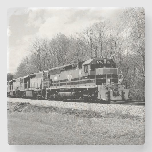 Springtime Train B&W Steinuntersetzer (Vorderseite)