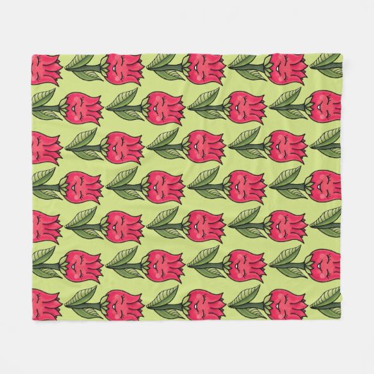 Springtime Tulip Blume Muster Rot Grün Niedlich Fleecedecke (Vorderseite (Horizontal))
