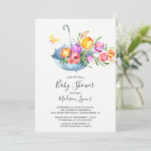 Springtime Tulips Babyldusche Einladung (Stehend Vorderseite)