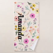 Springtime Watercolor Personalisierter Name Badehandtuch (Badehandtuch)