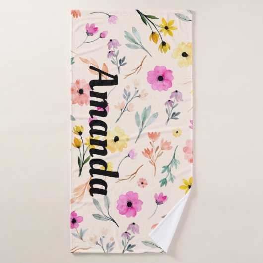 Springtime Watercolor Personalisierter Name Badehandtuch (Badehandtuch)