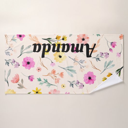 Springtime Watercolor Personalisierter Name Badehandtuch (Badehandtuch)