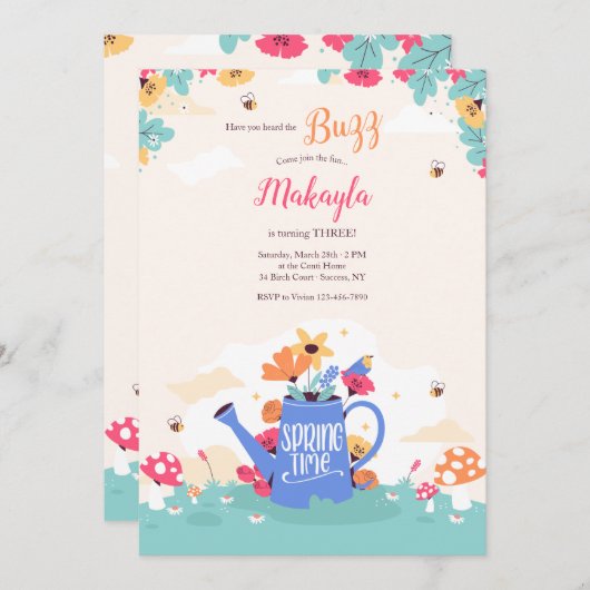 Springtime Watering Can Einladung (Vorne/Hinten)