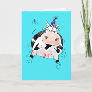 Springy Cow Cartoon Happy Birthday Card Karte