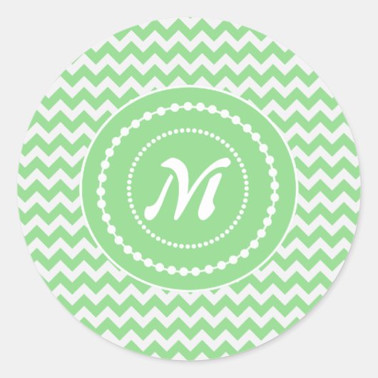 Springy Green Mit Monogramm Zickzack Runder Aufkleber (Vorderseite)