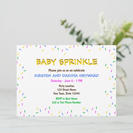 Sprinkle Baby Dusche Einladung (Stehend Vorderseite)