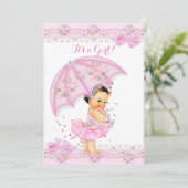 Sprinkle Baby Dusche Girl Floral Pink Umbrella Einladung (Stehend Vorderseite)