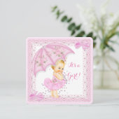 Sprinkle Baby Dusche Girl Rosa Regenschirm Blonde Einladung (Stehend Vorderseite)