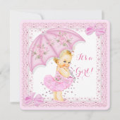 Sprinkle Baby Dusche Girl Rosa Regenschirm Blonde Einladung (Vorderseite)