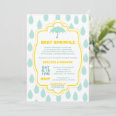 Sprinkle Baby Dusche lädt Raindrop aquamarin gelb Einladung (Stehend Vorderseite)
