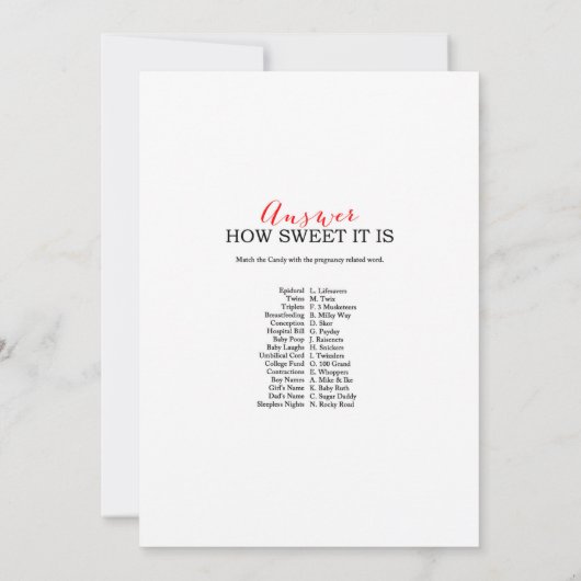 Sprinkle Baby Showgame mit Antwort auf die 12x18 Einladung (Rückseite)