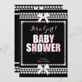 Sprinkle Babydusche Girl Pink Pearls Black Einladung (Vorne/Hinten)